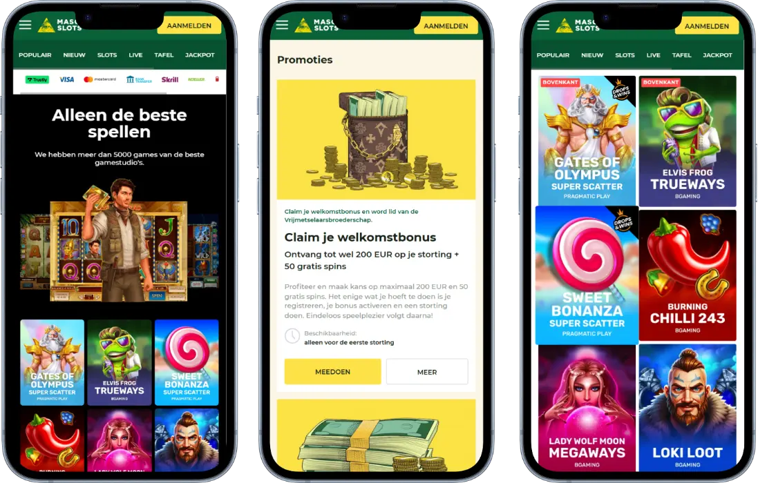 Mobiele versie van Mason Slots – speel via je browser op Android en iOS